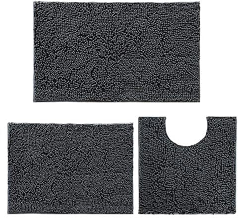 Juego de 3 Alfombrillas de Baño Antideslizantes - Chenilla 20 x 32, 16 x 24 y 20 x 20 Pulgadas en Forma de U - Suave y Absorbente para Baño, Dormitorio