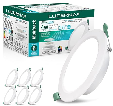 LUCERNA Downlight LED Empotrable 4W - Focos Interior Redondo Blanco Frío 6500K - 380 LM - Plafón Cocina Ф77-82mm - Ojos de Buey Para Techo en Pack de 6