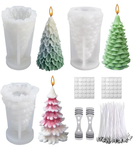 3 Pezzi Stampi per albero di Natale 3D per candele,Stampo Candela Albero di Natale,Stampo Candela Silicone Natale,Stampo silicone pigne,Pupazzo di Neve Stampi per Candele in Silicone (D)