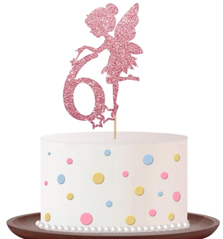Rose Gold Fairy Six 6th Birthday Cake Topper - Garden Themed Decoration for Girl's Party