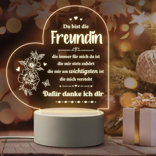 Giftasy Geschenke für Freundin - LED Acryl Nachtlicht Lampe, Beste Freundin Geschenke zum Geburtstag, Geburtstagsgeschenk für Beste Freundin, Freundinnen Geschenk