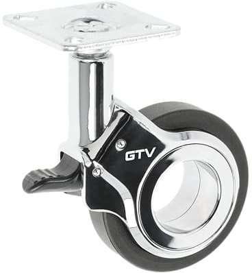 GTV - Möbelrollen GIRA | Lenkrollen | Rollen für Möbel | mit Bremse | Durchmesser 60 mm | aus Kunststoff und Stahl | Schwarz + chrom