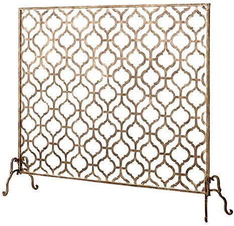 Kaminschutzgitter, flache Feuerschutzgitter, dekoratives Netz, babysicher, antiker schmiedeeiserner Funkenschutz für Holzbrenner/Ofen, Kamin, 91,9 x 19,8 x 76,2 cm (Farbe: antike Farbe) (antike Farbe)