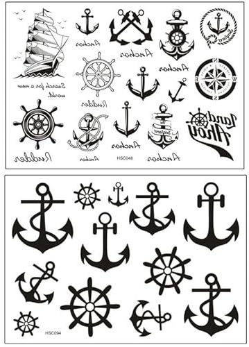 2 Blätter Temporäre Matrosen Tattoo Schiffanker Tattoo Marine Tattoo Schiff Tattoos Fake Anker Tattoos HSC048 094