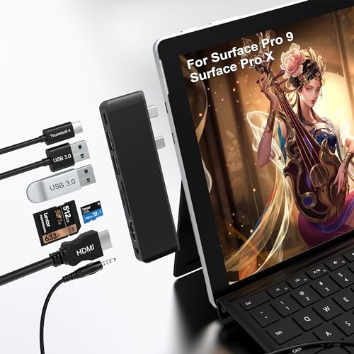 Surface Pro9 Docking Station Hub - mit 4K HDMI Adapter, USB C Thunderbolt 4 (8K Video + 40G Daten + 100W PD), 2 USB 3.0, SD/TF-Leser, 3,5 mm Audio, für Microsoft Surface Pro 9