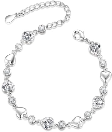 XOEMEL Armband Damen Silber,Armband Herz mit Zirkonia Verstellbar Silberarmband 925 Sterling Silber Armkette Geschenke für Damen Frauen