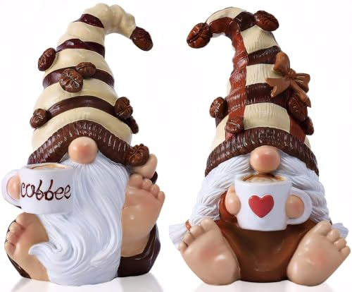 Kaffee-Zwerge, Weihnachtsdekoration, Herbst-Zwerge, Kaffee-Bar-Zubehör, Dekoration, Elfenstatue, niedliches Kunstharz, Einweihungsgeschenke für Frauen, gestuftes Tablett, Tischdekoration, sitzend, 4,7