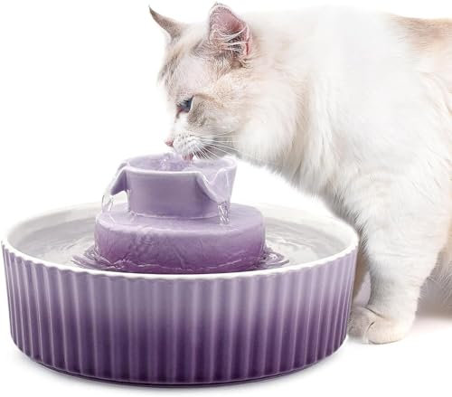 VinDox Fontana per Gatti Ceramica con Filtro di Ricambio e Pompa Intelligente, 2.1L Ceramica Fontana per Gatti e Cani, Pet Water Fountain Drinking Bowl (Viola)