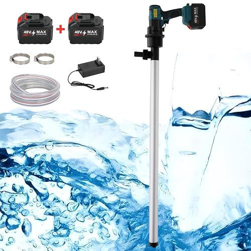 Cordless Stick Water Transfer Pump, 48VF Battery (21V Voltage) Stick Pump, (Battery and Charger Included) For Gardens, Ponds, Rain Barrels, Drainage Wells, and Multi-Oils