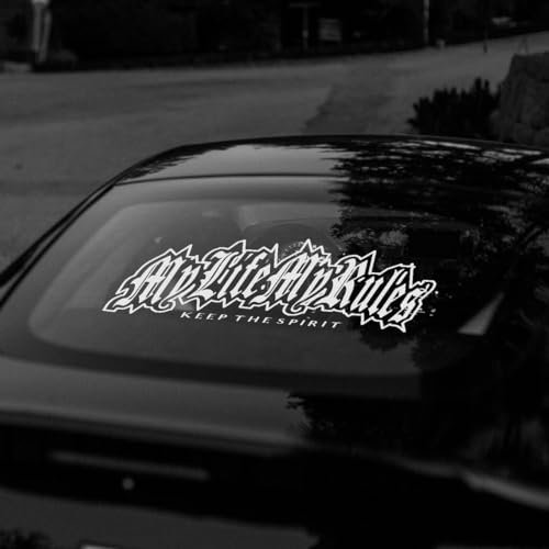 Adesivo per lunotto posteriore JDM My Life My Rules - Banner Flames Sticker - 90 cm - Bianco