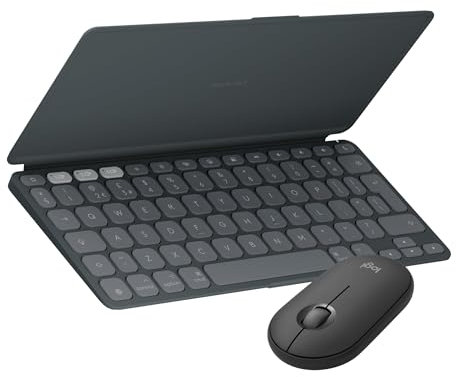 Logitech KEYS-TO-GO 2 portable Bluetooth keyboard + Pebble Mouse 2 M350s Bluetooth Mouse, lightweight, wireless keyboard, mouse combo designed for iOS, iPadOS - iPhone/iPad/Mac, QWERTY UK - Graphite