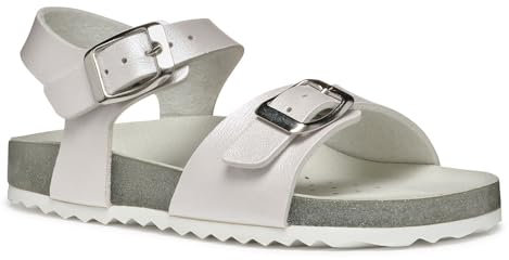 Geox J Adriel Girl I Sandal, White/Silver, 30 EU