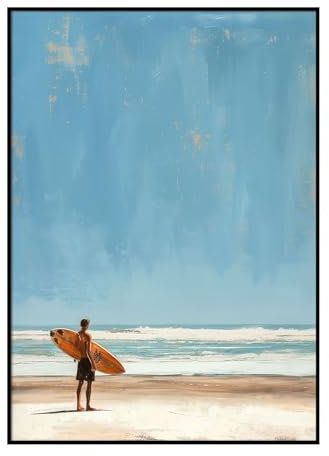 Dekomundo Surfer am Strand Poster, 50x70 cm zum Einrahmen moderne Wanddekoration für Wohnzimmer, Schlafzimmer und Büro
