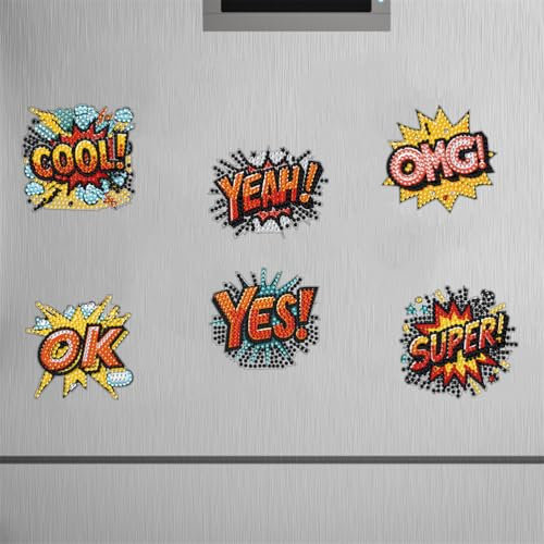 Meecaa 6 Pack Word Fridge Diamond Art Magnets Diamond Art Kit Diamond Painting Stickers for Adults DIY Home Decor (Word)