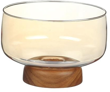 Gralara Fruit Bowl Glass Container with Stand for Snacks and Desserts, Amber