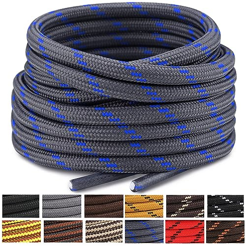 Stepace Lacets Ronds pour Bottes [2 Paires] Lacets Renforcés et Résistants pour Bottines, Chaussures de Randonnée, Chaussures de Travail Dark Gray Blue-80(Dots)