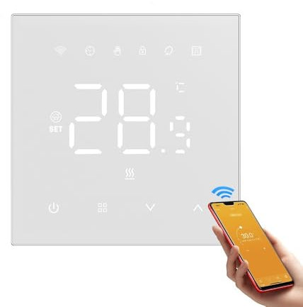 Jadeshay Smart WiFi Thermostat, Digital Programmable Touch Screen Heating Thermostat, White, Wi-Fi, Modern Style