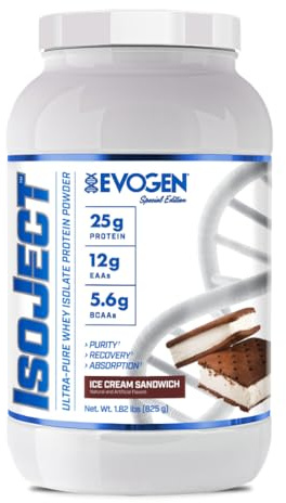 Evogen Isoject Whey Protein Isolat | Ice Cream Sandwich | 25 Portionen | Dreifach kaltgefiltert mit Ignitor-Enzymen, BCAAs und EAAs; saubere, füllstofffreie Formel für Shakes, Smoothies und Rezepte