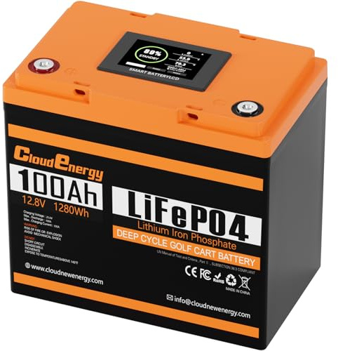 Cloudenergy 12.8V 100Ah LiFePO4 Li-Ion Akku, 1280Wh, 100A Bluetooth BMS mit Touchscreen, Zyklenzahl 6000 +, Geeignet für Wohnmobile, Boote und Camping. (DP-12V-100Ah)