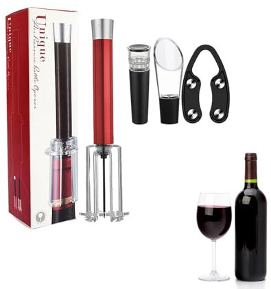 Juego de Abridor de Botellas, Juego de Apertura de Vino, Bomba de Presión de Aire, Kit de Abridor de Vino con Tapón de Vacío y Abridor de Botellas, Juego de Abridor de Vino Multifuncional(rojo)