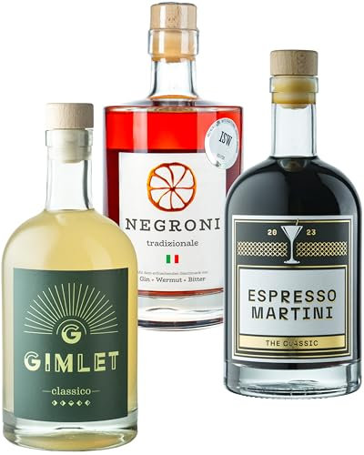 3 Cocktail Klassiker: Negroni & Espresso Martini & Gimlet | Premixed Drink Pack - Alkohol Geschenk Set 3 x 0,5l