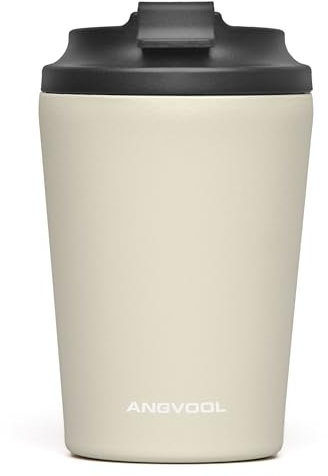ANGVOOL Insulated Coffee Cup Travel Mug for Hot Drinks, Leakproof Stainless Steel Thermal Flask for Tea (Cream, 350ml)