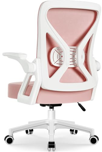 Airchros Chaise de Bureau Ergonomique - Fauteuil avec Support Lombaire Ajustable, Accoudoirs Pliables, Réglable en Hauteur, Dossier Confortable, Rose