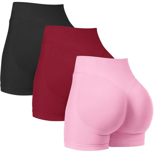 Women's 3 Piece Gym Shorts Seamless Scrunch Butt Lifting High Waisted Workout Biker Booty Yoga Cycling Sports Shorts