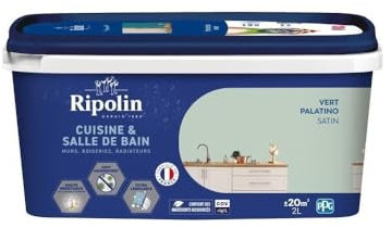 Peinture murs, boiseries, plafonds, radiateurs - RIPOLIN - Cuisine et bain - 2 L - Vert Palatino