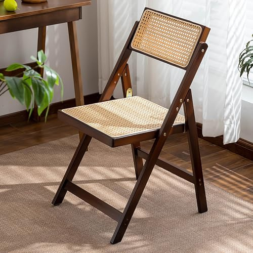 LRQY Holz Rattan Klappstühle Tragbar Speicherplatz Sparen Küche Esszimmerstuhl Für Balkon Wohnzimmer, Mit Elastischer Sitz Aus Mesh Und Gebogener Rücken, 400LBS,1 Pack
