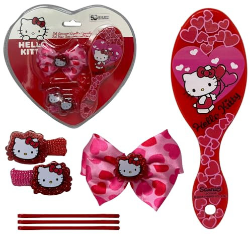 Accessoires pour cheveux Hello Kitty pour filles emballage en forme de coeur complet de 7 pièces brosse épingles à cheveux élastiques pince