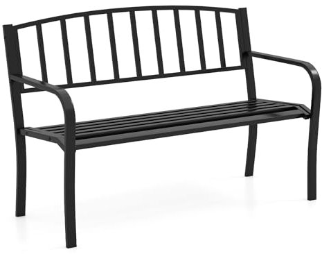 COSTWAY Gartenbank Metall, wetterfeste Sitzbank für 2 Personen, Balkonbank mit Rückenlehne & Armlehne, Metallbank bis 300 kg belastbar, Eisenbank für Garten, Terrasse, Balkon, 127 x 59 x 85,5 cm