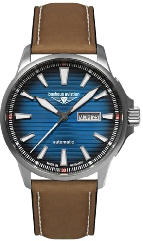 Bauhaus 2862-3 Herren Automatikuhr Titan Silberfarben Blau Lederband Made in Germany