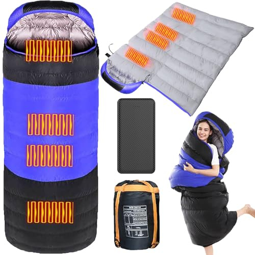 Sac de couchage chauffant avec batterie externe 20000 mAh, 4 zones de chauffage, chauffage USB pour camping et randonnée