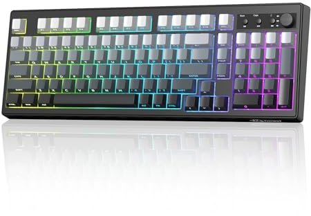 FREEWOLF K100 Membran-RGB-Drahtlose Gaming-Tastatur mit Zahlentastatur, Bluetooth/2.4G Drahtlos/USB-C Kabelverbindung, PBT-Verläufer-Seitengravierte Tasten, 4000mAh, Medienknopf, für Mac/Win - Schwarz