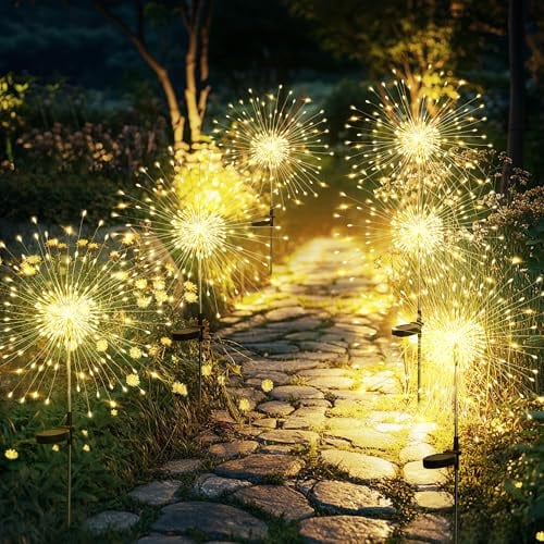 GIGALUMI Gartendeko Solarleuchten für Außen,6 Stück 120 LED Feuerwerk Solarleuchten, Wetterfest Pusteblume Solarlampen für Balkon Terrasse Blumenkästen Hof Deko