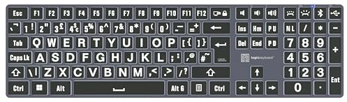 LOGICKEYBOARD 'Titan' Wireless Backlit with Large Print • White Letters on Black Keys • Made for Windows PC • p/n LKB-LPWB-TPC-UK