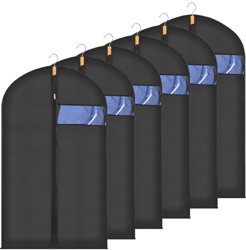 Sevenpers 100 x 60 cm Kleidersack Schwarz 6 Stück Kleiderschutzhülle | Transparent Leichte kleidersäcke für Anzug, Hemd, Kleid & Mantel – Staubdicht zur Aufbewahrung im Schrank