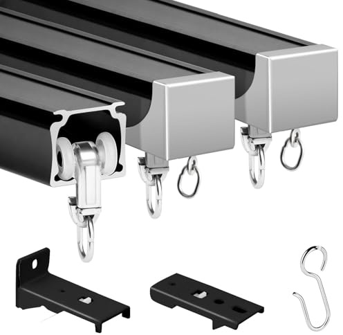 Binario per tenda da soffitto 2,7 metri, binari e raccordi per tende in alluminio per montaggio a soffitto e parete, binario per tende resistente per divisorio, finestre dritte, privacy, nero