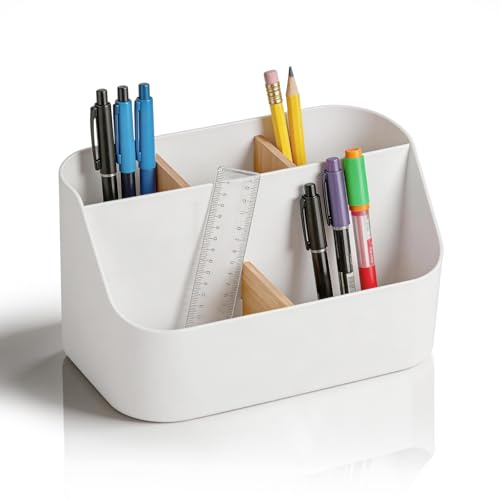 TayBong Schreibtisch Organizer, 5 Fächer Stiftehalter für Familie & Büro | Stifte Organizer Weiß, Robust Büro Organizer, Multifunktionale Aufbewahrung für Stifte, Kosmetika, Fernbedienungen & Zubehör