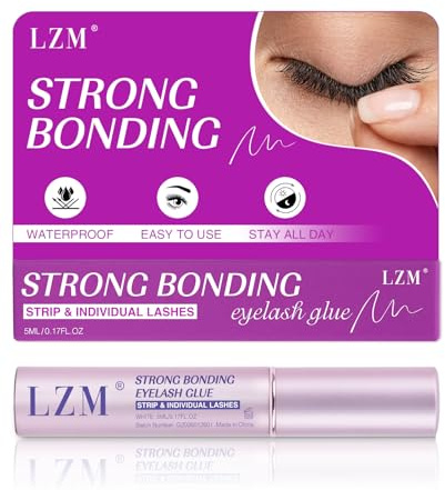 LZM Clear Eyelash Glue Strong Bonding Waterproof Lash Glue (5ml) | Latex-Free, Formaldehyde-Free Eye Lash Glue Easy To Use White Lash Adhesive for Strip & Cluster Lashes