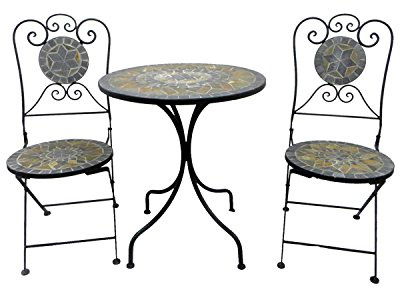 Balkonset 3tlg. Metall Mosaik Gartentisch rund Ø60cm Gartenstuhl Sitzgarnitur