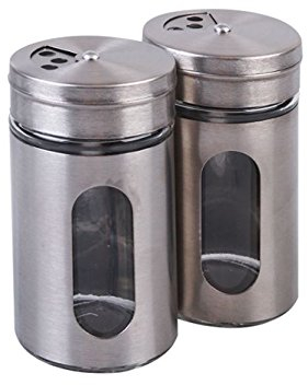 Lot de 2 salière et poivrière Acier inoxydable Pots à épices Sel Poivre 1x 2er Set