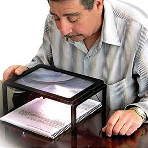 Loupe Sur Pied Rectangulaire LED Loupe Ronde Loupe bureau Pliable Loupe de table Mini Loupe à main Loupe de lecture Noir Taille A4 Cadeau pour Papa