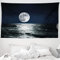 ABAKUHAUS Mond Wandteppich und Tagesdecke, Ethereal Theme Zeichnung aus Weiches Mikrofaser Stoff Waschbar ohne Verblassen Digitaldruck, 230 x 140 cm, Dunkelblau Schwarz