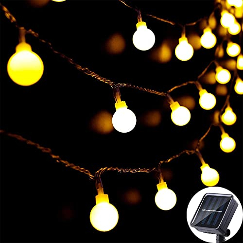 Guirnalda de luces solares para exteriores 60 LED 8 m 8 modos impermeable funciona con energía solar iluminación de jardín para el hogar patio fiesta festival Navidad decoración (blanco cálido)