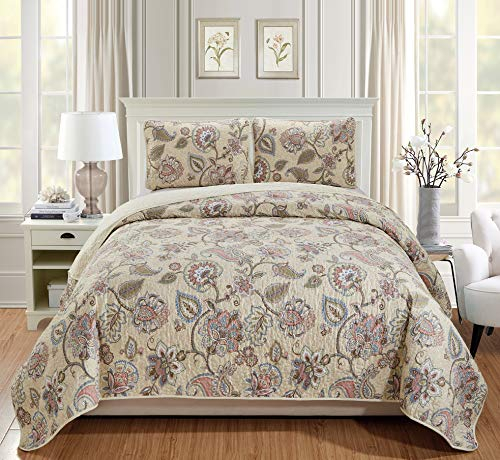 Better Home Style 3-teiliges Bettwäsche-Set, Beige / Taupe / Pink / Grün / Blau, luxuriös, weiches Blumenmuster, Paisley-Druck, Übergröße, Bettbezug-Set # Hilton (Twin/Twin XL)