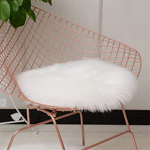 Deike Mild Rund Sitzkissen Faux Lammfell Schaffell Sitzauflage Fell Optik Nachahmung Wolle Teppich Stuhl Sofa Matte (Weiß,45cm)