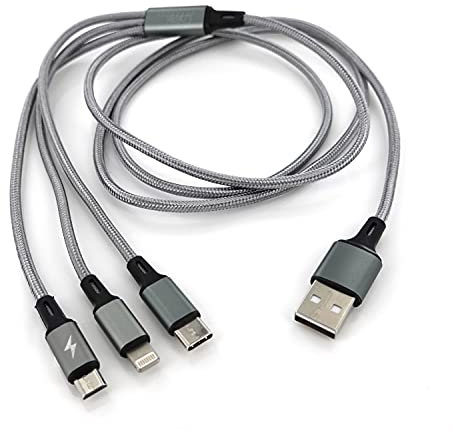 2 câbles de chargement 3 en 1 Micro-USB/USB-C/compatible avec prise Apple - 120 cm