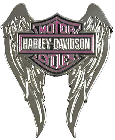 Harley-Davidson 8009175 - Broche avec ailes, 1,5 de couleur rose, finition argentée brillante, 3,5 cm, 1.5